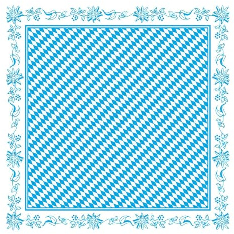Sovie HORECA Tischdecke Bavaria 80 x 80 cm, 20 Stück, Linclass® Airlaid, Design: Blau-Weißes Rautenmuster mit Ornamentbordüre – Einweg-Tischdecken für Oktoberfest & Events