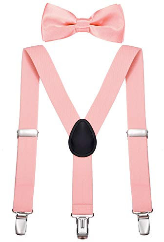 DonDon Jungen Hosenträger Fliegen Set altrosa elastisch und längenverstellbar für Kinder von 1-8 Jahre Altrosa