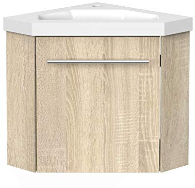 AICA sanitaire Meuble d'angle Moderne，Meuble Lave-Mains à Suspendre avec lavabo, Meuble de Rangement Bois Clair 40cm