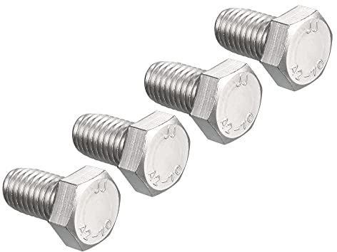 sourcing map M12 Sechskantschrauben, M12 - 1,75 x 20 mm, 304 Edelstahl, 4,8 Grad Vollgewinde, Sechskantschrauben, 4 Stück