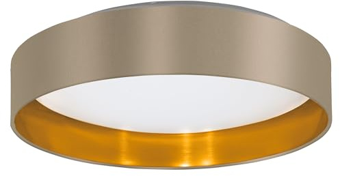 EGLO LED taklampa Maserlo 2, textil vardagsrumslampa tak av tyg i guld och taupe, plast i vitt, varmvit ljus, Ø 38 cm