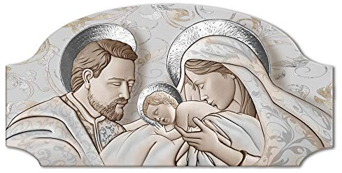 Lupia - Quadro Capezzale Sacra Famiglia The Kiss Ceramic Mix Fashion Table, Stile Moderno e Classico, Artigianale Made in Italy, 50x100 cm, Legno