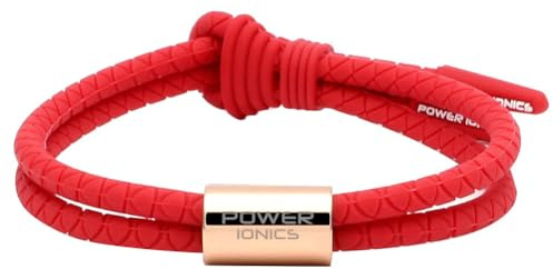 Power Ionics Balance Bracelets for Men – Protection Silicone Bracelets with Rose Gold Stainless Streel Ring, Available in Red, 26cm, Suitable for 12-23cm Wrist Size