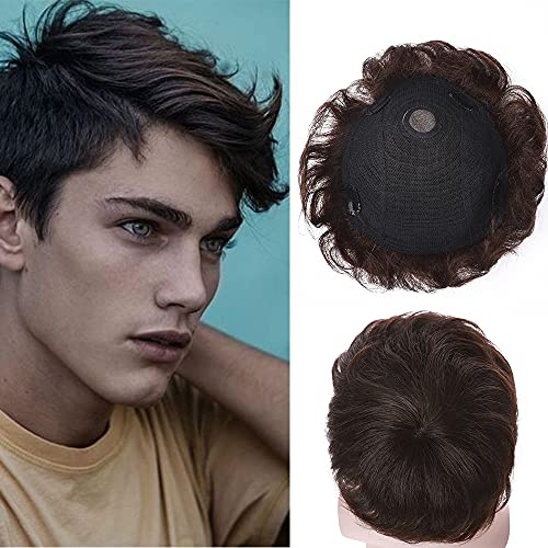 Silk-co Clip in Extensions Echthaar Haarteile Echthaar Topper Extension Echthaar für Männer Gewellt Toupet Haarverlängerung für Frauen 7A Real Human Hair 7A Human Hair 10cm-35g 04# Mittelbraun