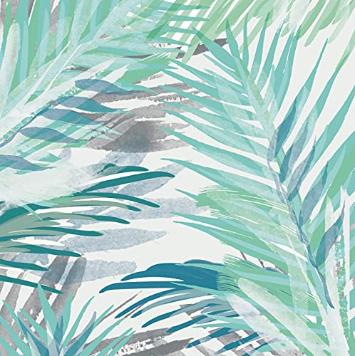 Rasch Tapeten 100853 - Carta da parati fotografica con foglia di palma blu-verde, effetto acquerello, collezione Young Artists, 2,80 m x 2,79 m (lunghezza x larghezza)