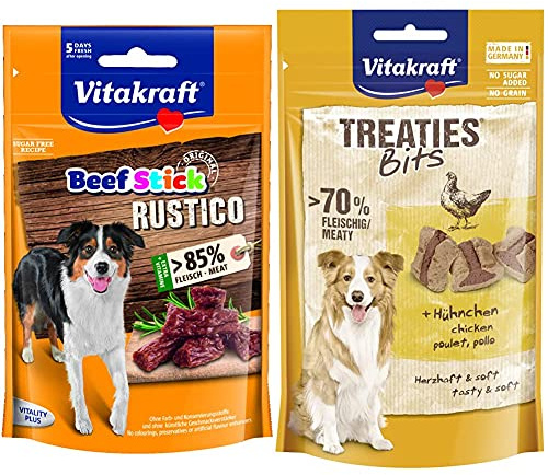 Vitakraft Hundesnack Beef Stick Rustico, 7X 55g & Hundesnack Treaties Bits, Hühnchen, 1x 120g