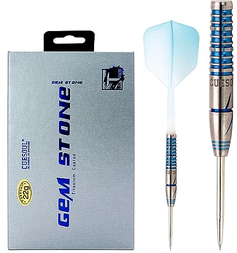 CUESOUL PINK/BLAU/GRÜN GEM Stone 21g/22g Stahlspitze 90% Tungsten Dart Set mit Uniformity Titanium Coated und Farbverlauf ROST Flights