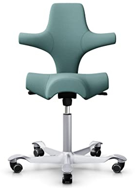 HAG Capisco 8106 Stoff Select Bürodrehstuhl - Standard Gasfeder 200 mm - Sitzhöhe 47-65,5 cm - weiche Rollen (Seagreen - SC67101, Silber)