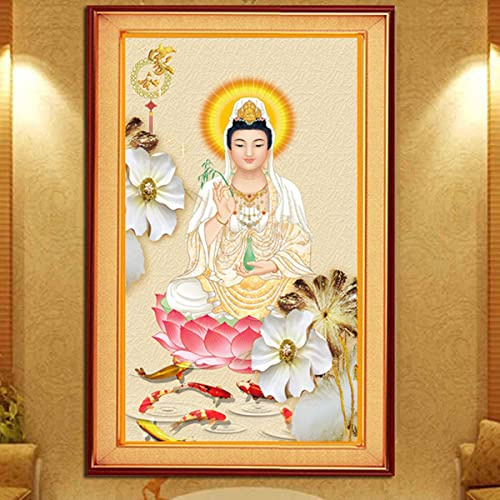 Instarry DIY 5D Diamond Painting Kit Full Drill Diamantmålning Mosaik Broderi Väggkonst Dekoration Guanyin Bodhisattva/Buddha Staty 65x45 cm