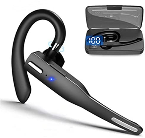 Jectse Auriculares de una Sola Oreja, Auriculares monoaurales con cancelación de Ruido, Auricular con Gancho para la Oreja Giratorio de 360 ​​Grados, Pantalla LED, Tiempo de Espera