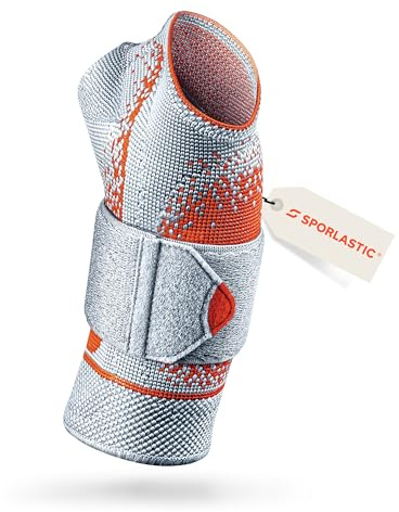 SPORLASTIC MANUDYN SUPREME Handgelenkbandage rechts, Platinum/Orange S | Handgelenkstütze, AIR-MATRIX Silikonpelotte, 3D-Flachgestrick, Ulnarkopf-Entlastung, Handbandage, atmungsaktiv, orthopädisch