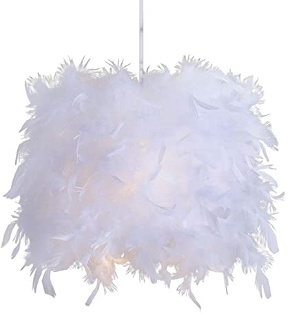 Fenteer Decorative Feather Lampshade Lighting Accessories Pendant Lampshade for Table Lamp Ceiling Light Party Home Decoration, White, Diameter 11.81inch