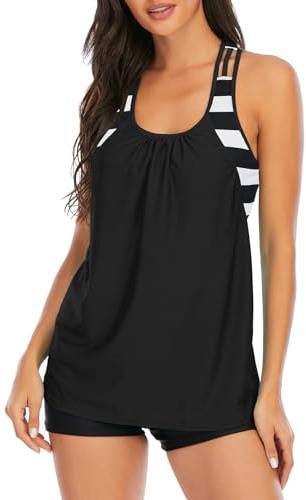 Century Star Conjunto de tankini push-up de 2 piezas para mujer con diseño de control de abdomen, bañador de cintura alta y parte superior de bikini deportivo, tallas grandes 38-48, para playa