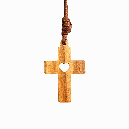 AMPALS,Collier Marron Croix Bois Olivier Authentique fait main à Jérusalem,Boite Kraft Cordon Jute,Baptême, Communion Protection voiture,Cadeau Noël,Bien-Etre,Maison,Fête Chrétienne,Anniversaire,