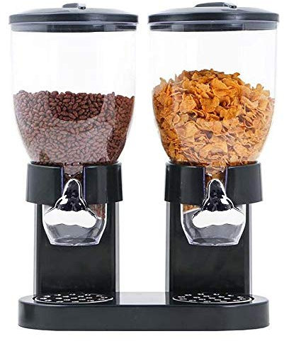 THINFAR Double Distributeur de Céréales, Distributeur de Céréales Duo, Distributeurs de Céréales, Cornflakes Dispenser, Avec 2 contenants,Outils de Cuisine,35 * 34.5 * 20cm (Noir)