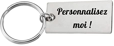 Porte-clés Personnalisable Gravure Laser plaque rectangulaire Cadeau Original Unique Personnalisé Prénom 2 Lignes Message Acier Inoxydable Fête Anniversaire Identité Date Citation Texte