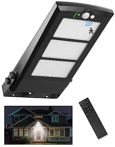 Sararoom Solar Straßenlaternen Straßenlampe 200W | 189LED/5Mode LED Strahler Außen mit Bewegungsmelde | 6500K IP65 Wasserdichte Solarlampen Wandleuchten Wegeleuchte mit Fernbedienung für Gärten Garage