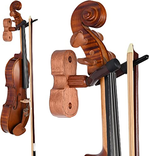 PW TOOLS Wall Mount Violin Hanger Hook, 2Packs Guitar Hooks for Wall, Mahogany Wood Violin Holder Stand, for Cello Viola Ukulele Violin String Instrument Accessories