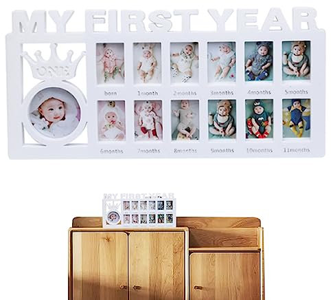 HoveeLuty Baby Bilderrahmen mein erstes Jahr Bilderrahmen 12 Monate Neues Baby Fotorahmen Baby 12 Bildcollage Rahmen Meilenstein für Fotoerinnerungen Babyparty Geschenk weiß