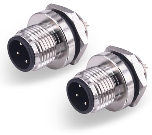 Lonlonty M12 Stecker 4 polig wasserdicht IP67, M12 Connector A-codiert, Panel Mount Flanschstecker - Sensorstecker für Industrie, Automatisierung & Luftfahrt (2 Stück)