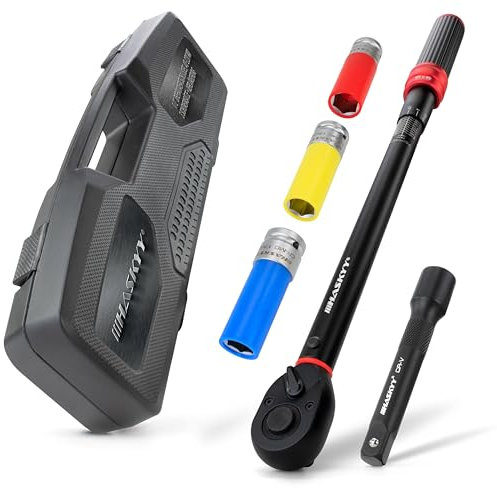 HASKYY Drehmomentschlüssel 1/2 40-220Nm Schoneinsätze SW 17, 19, 21mm inkl. Verlängerungsadapter Drehmoment Motorrad KFZ Quad Industrie