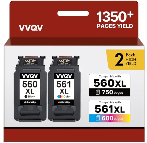 VVQV Druckerpatronen 560XL 561XL TS5350i TS7450i für Canon 560 561 Patronen | PG-560XL Schwarz und CL-561XL für Canon Pixma TS5350 TS7450 TS5351 TS5352 TS5353 TS7451 und TS5300 Serie 2 Pack