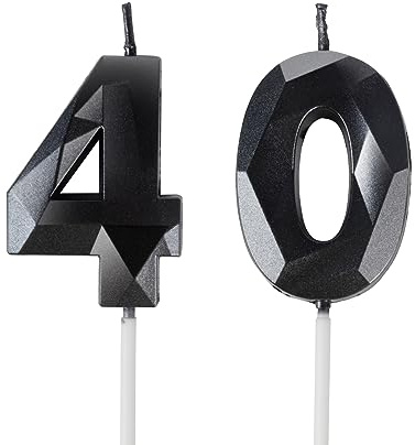 Yiran Kerzen zum 40. Geburtstag, Zahl 40, schwarze Kerzen, Geburtstagskerze für Kuchen, Happy Birthday Kerze, Tortenaufsatz, Dekorationen für Geburtstagsparty, Hochzeitstag, Feier