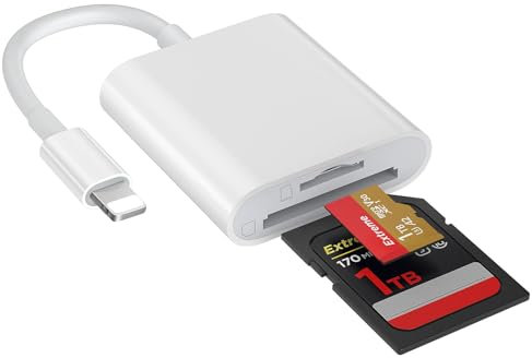 SD Card Reader for iPhone iPad 2-in-1 Memory Card Reader SD/TF Card Slot Camera Card Viewer Compatible with iPhone 14/13/12/11/X/8/7, iPad Mini 5/Air 3, More (Plug & Play)