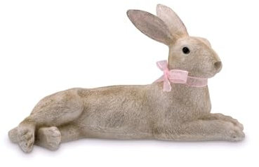 Gravuren Feller XXL Hase Liegend, Osterhase mit Schleife aus Kunststein knapp 50 cm