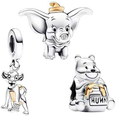 RMMY Elephant Lion Bear Charm Pendentif pour Bracelet Collier Fête des mères Cadeau pour les Femmes 925 Perles en Argent Sterling avec Zirconium Bijoux