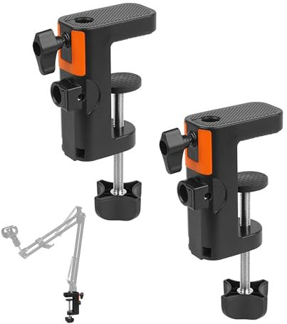 Pince Microphone, Lot de 2 Pince de Montage avec Fixation Bidirectionnelle pour Support Bras de Micro/Lampe, Réglable Pinces en C pour Table de 6 cm D'épaisseur