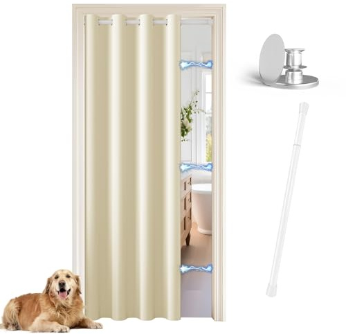 JCyh Tenda Oscurante da Interno con Bastone Tenda, 1 Pezzo Beige Chiaro 132x200cm Tenda per Porta Termiche Isolanti per Camera da Letto, Soggiorno, Bagno, Armoire, Beige Chiaro