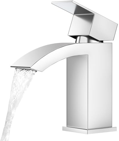 CREA Wasserfall Wasserhahn Bad,Waschtischarmatur Chrom mit Keramikventil | Mischbatterie Waschbecken mit Kaltes & Heißes Wasser,Einhandmischer Waschbeckenarmatur,Modern Wascharmatur