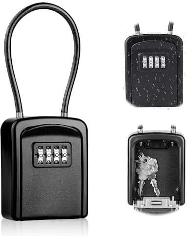 Riisoyu Cassetta di Sicurezza per Chiavi, Impermeabile Cassaforte Chiavi con Gancio Portachiavi con 4 Cifre Combinazione Codice Esterno Archiviazione per Casa Fabbrica Garage Scuola Ufficio Viaggio