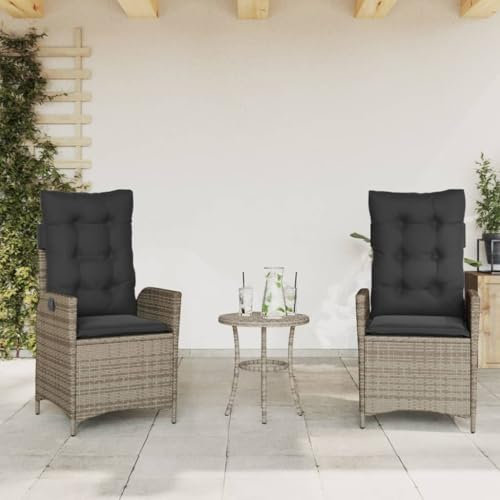Homgoday Gartensessel Kissen 2 STK. Gartenstühle Gartenstuhl mit Liegefunktion Rattansessel Rattanstühle Garten liegestuhl Balkonstühle Verstellbar Rückenlehne Grau Poly Rattan