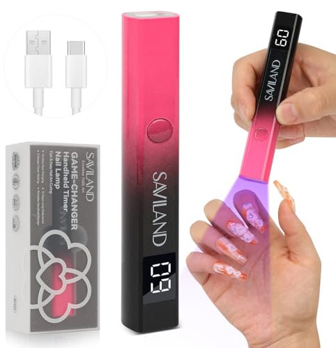 Saviland Mini U V Lampe für Nägel 16W Handgehaltene Nagellampe Nägel mit LCD Display, Wiederaufladbar Mini U V Lampe für Nägel Klein LED UV Taschenlampe zum Aushärten von Nagelkleber & Nail Tips