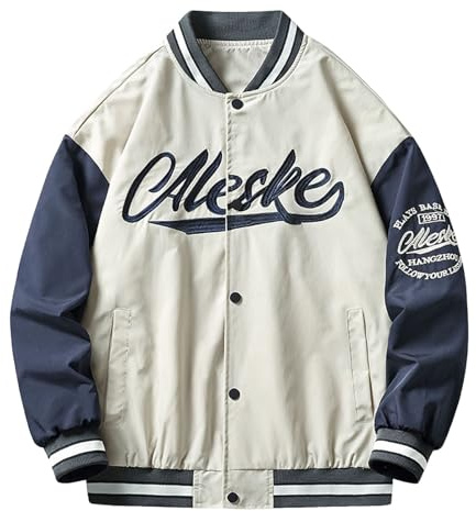 Clashing Hip Hop Loose Athletic Casual Style Colletto alto Giacca da baseball da uomo, bianco, M