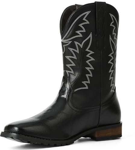SaraIris Men's Black Cowboy & Western Work Boots - Round Toe Pull On Boots for Men & Women
