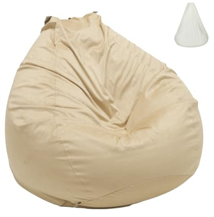 Tusrai Beanbag Chair Cover with Liner Only Removable (No Filler) Luxurious Microfiber Suede Beanbag Cover for Adults Indoor Pear Style Large - Light Brown