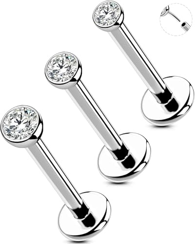 OUFER 16G 3PCS Threadless Earring 316L-Chirurgenstahll Helix Piercing 6/8/10 mm Knorpel Ohrpiercing Klar CZ Conch Piercing Tragus Piercing Helix Ohrringe für Frauen