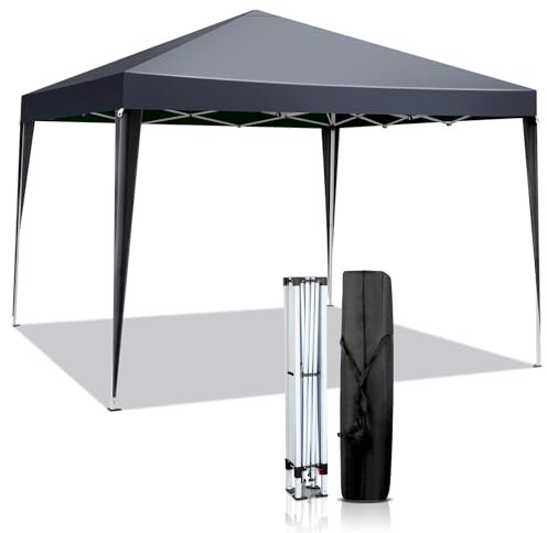 3x3m Tonnelle de Jardin Pliable Aluminium Imperméable Tente de Reception avec aux UV Pavillon Bleu Bâche PE Epaisse de env pour Fête Marriage Les Activités Commerciales (Dunkelgrau)