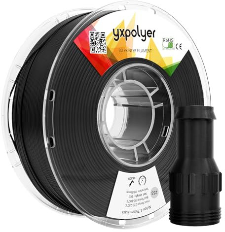 yxpolyer Nylon Filament PA6 1,75 mm 3D-Druck-Filament 1 kg Schwarz, mit hitzebeständiger, formstabiler, transparenter PC-Spule, AMS-kompatibel