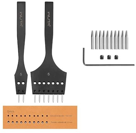 WUTA - Perforadora de agujeros para cuero con forma de círculo desmontable, herramienta profesional para espaciar cuero, juego de bricolaje para cuero(5mm-2+7)