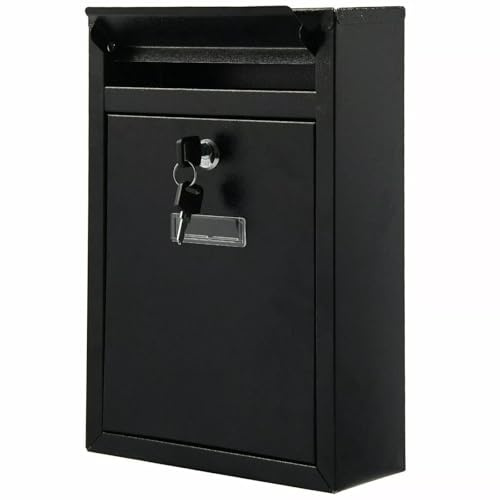 Lockable Wall Mounted Letter Box – Steel Waterproof Letterbox with Secure Lock & 2 Keys – Outdoor Weatherproof Mailbox for Home & Office – Large Capacity, Corrosion Resistant Post Box – Black