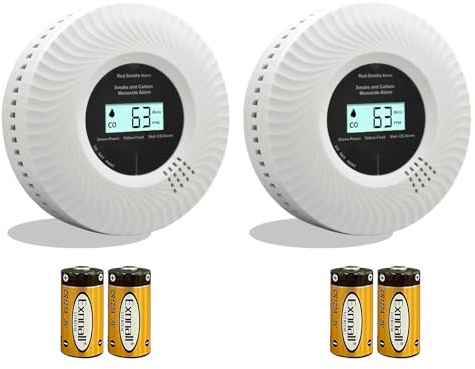 Kohlenmonoxid-Rauchwarnmelder, Kohlenmonoxid-Rauchwarnmelder mit Sprachalarm, 10 Jahre Batterielebensdauer, Zertifiziert nach den Normen EN14604 & EN50291(inkl. Batterie) (Getrennt 2pack)