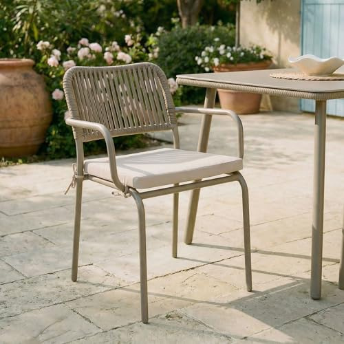 IDIMEX Gartenstuhl VOLONTE 6er Set, Champagner - Outdoor Stühle aus Alu mit moderner Rope-Bespannung und gemütlichen Kissen, wetterfest für Garten Terrasse & Balkon