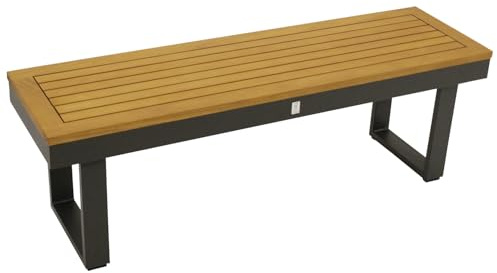 DEGAMO Gartenbank Hockerbank Kampala 120cm, Aluminium anthrazit + Akazie geölt, wetterfest, Outdoor