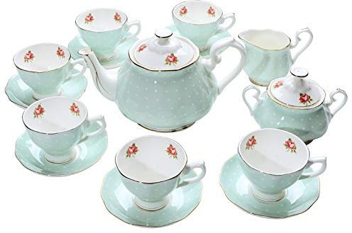 Service à thé pour Adultes, Tasse à thé, Soucoupe, cuillère, Service à thé en Porcelaine Anglaise, pour Le thé et Le café de l'après-midi, théière avec Bol, pichet à crème, Bleu