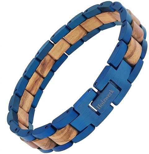 Träwerk naturligt trä armband för kvinnor och män träarmband herrarmband damarmband blå brun justerbar inkl. förvaringslåda, Mittelgroße, Trä, Ingen ädelsten