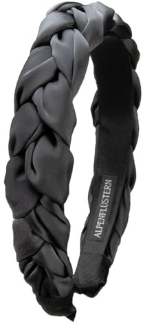 Alpenflüstern Trachten-Haarreif Satin Flechtoptik - Damen Haarschmuck rutschfest, Haarband geflochten fürs Dirndl (dunkelgrau) ADV159